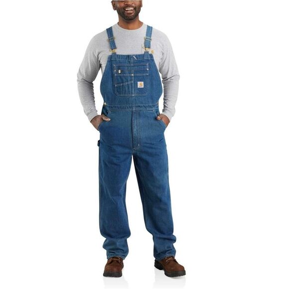 Carhartt Mens Blue Denim Loose Fit Adjustable Carpenter Bib Overalls Size 54x34 - Picture 1 of 8